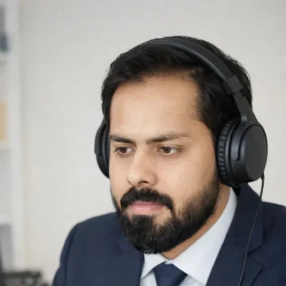 Arsalan Jutt, Audiobook Editing Specialist and Book Formatting Specialist, wearing studio headphones