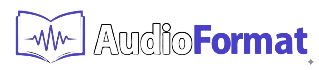 AudioFormat.org logo: The word 'Audio' in white, 'Format' in purple, with an open book and violet soundwave icon to the left.